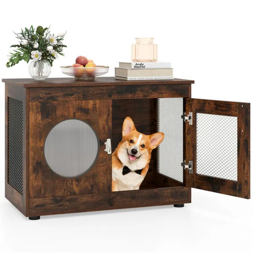 2-in-1 Dog Crate End Table - Rustic Brown, 88lbs Capacity, Farmhouse